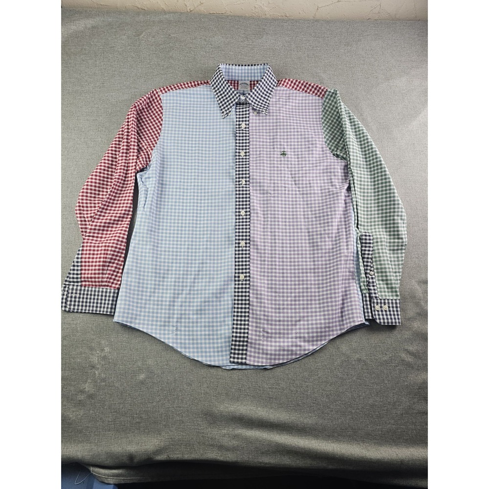 brooks Brothers Shirt Mens Large Oxford Poplin Fun Check Button Down Long Sleeve
